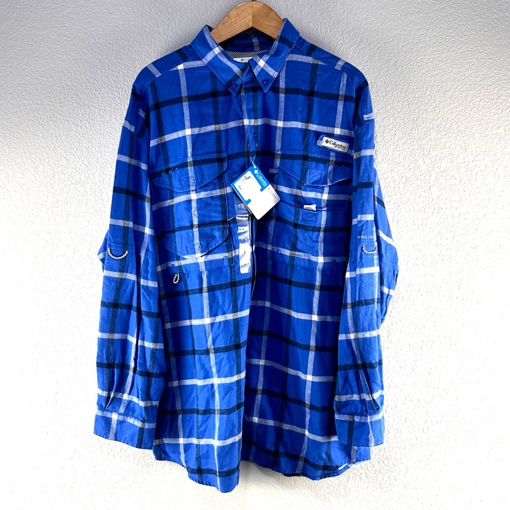 Columbia Blue Flannel Plaid PFG Shirt Sz L